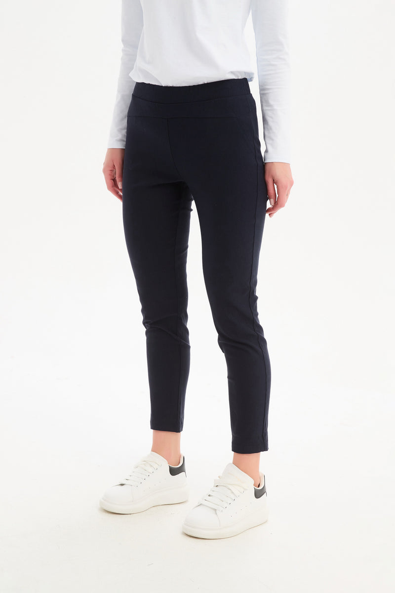 Women’s Straight Crop Leg Pants. High Ankle, Mid-rise & Elastic Waist