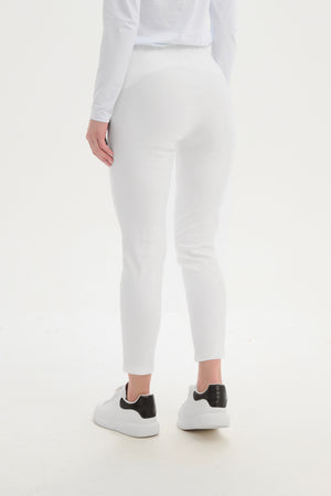Women’s Straight Crop Leg Pants. High Ankle, Mid-rise & Elastic Waist white 4