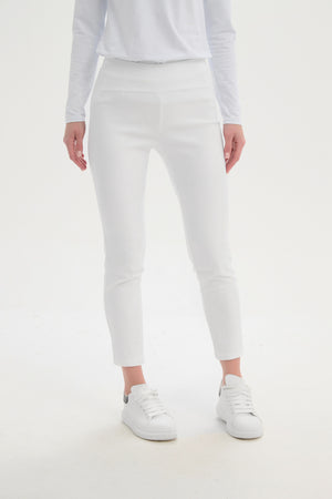 Women’s Straight Crop Leg Pants. High Ankle, Mid-rise & Elastic Waist white