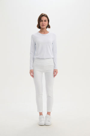 Women’s Straight Crop Leg Pants. High Ankle, Mid-rise & Elastic Waist white 5