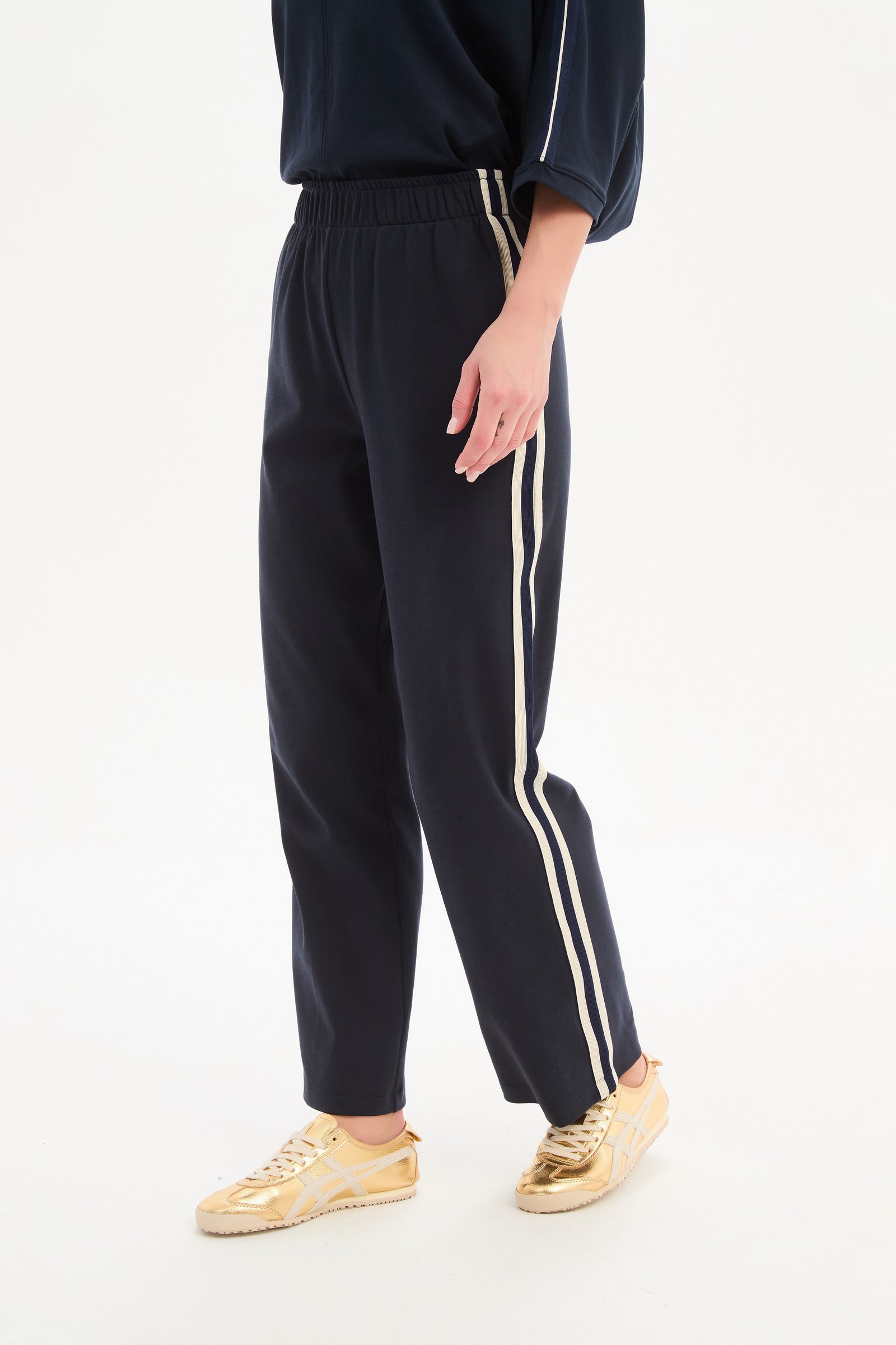 Straight Leg Lounge Pants | Women's Mid-High Rise Striped Sweatpant
black side
