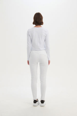 Women’s Slim Leg Straight Work Pants, Mid-Rise Waist white 4