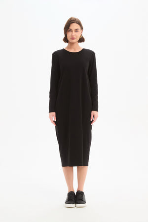 Long Sleeve Cotton Midi Dresses,  Women’s Stripe Back Ovoid Dress black front