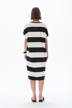 STRIPE BUBBLE SLEEVE DRESS