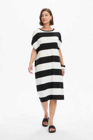 STRIPE BUBBLE SLEEVE DRESS