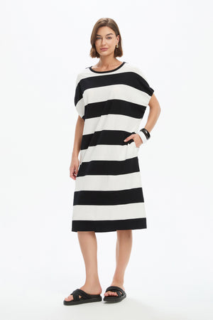 STRIPE BUBBLE SLEEVE DRESS