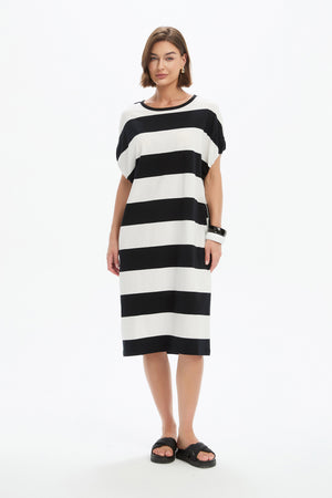 STRIPE BUBBLE SLEEVE DRESS