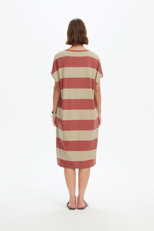 STRIPE BUBBLE SLEEVE DRESS