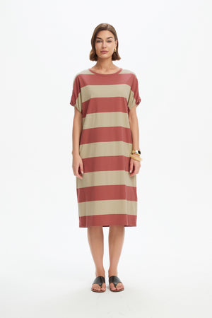 STRIPE BUBBLE SLEEVE DRESS