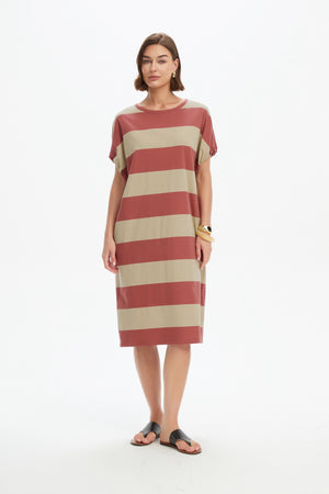 STRIPE BUBBLE SLEEVE DRESS
