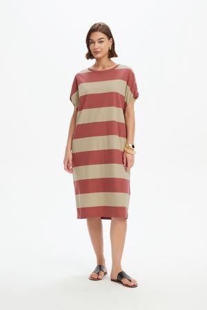 STRIPE BUBBLE SLEEVE DRESS