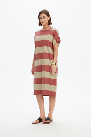 STRIPE BUBBLE SLEEVE DRESS