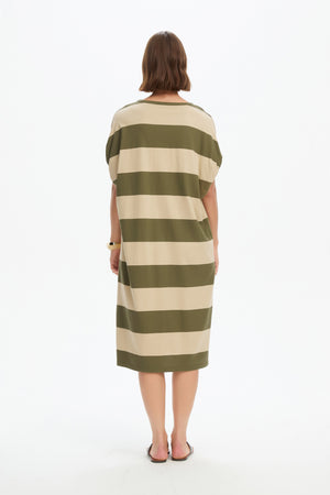 STRIPE BUBBLE SLEEVE DRESS