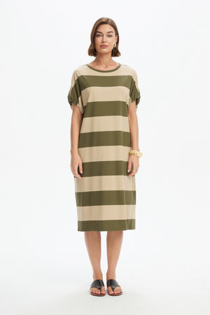 STRIPE BUBBLE SLEEVE DRESS