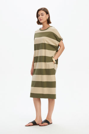 STRIPE BUBBLE SLEEVE DRESS