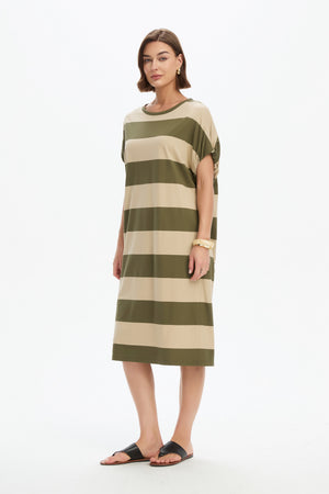STRIPE BUBBLE SLEEVE DRESS