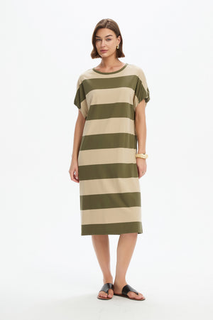 STRIPE BUBBLE SLEEVE DRESS
