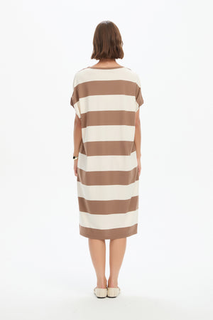 STRIPE BUBBLE SLEEVE DRESS