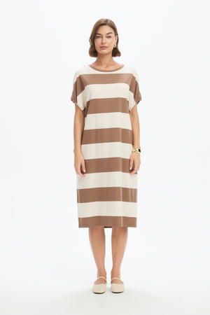 STRIPE BUBBLE SLEEVE DRESS