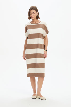 STRIPE BUBBLE SLEEVE DRESS