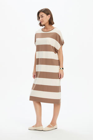 STRIPE BUBBLE SLEEVE DRESS