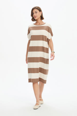 STRIPE BUBBLE SLEEVE DRESS