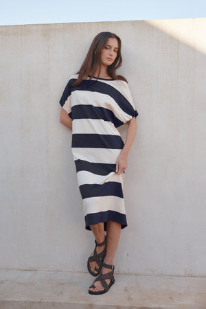 STRIPE BUBBLE SLEEVE DRESS