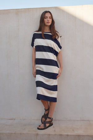 STRIPE BUBBLE SLEEVE DRESS