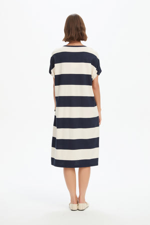 STRIPE BUBBLE SLEEVE DRESS