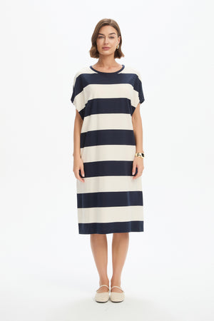 STRIPE BUBBLE SLEEVE DRESS