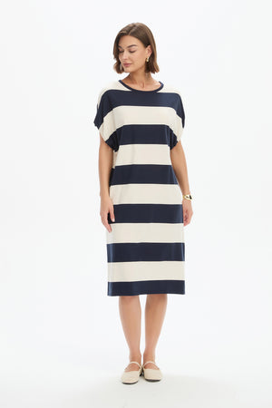 STRIPE BUBBLE SLEEVE DRESS