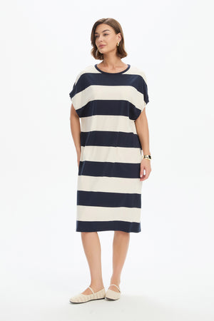 STRIPE BUBBLE SLEEVE DRESS
