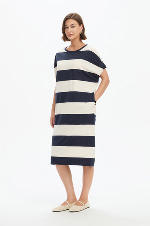 STRIPE BUBBLE SLEEVE DRESS