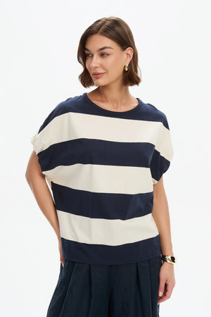 STRIPE BUBBLE SLEEVE TEE