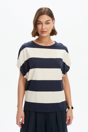 STRIPE BUBBLE SLEEVE TEE