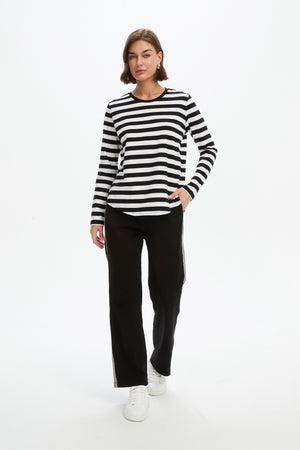 STRIPE CURVE HEM TSHIRT