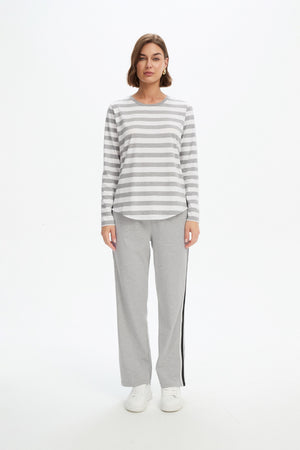 STRIPE CURVE HEM TSHIRT