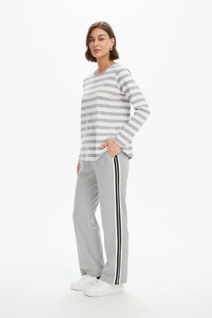 STRIPE CURVE HEM TSHIRT