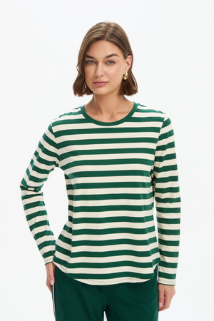 STRIPE CURVE HEM TSHIRT