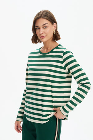 STRIPE CURVE HEM TSHIRT