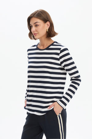 STRIPE CURVE HEM TSHIRT
