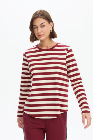 STRIPE CURVE HEM TSHIRT