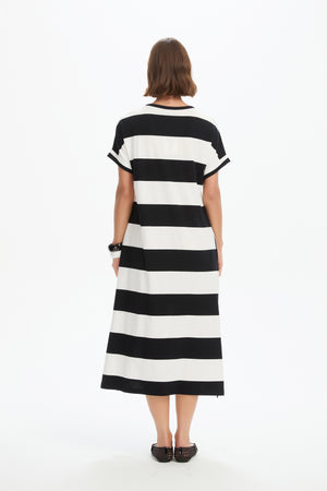 STRIPE EASY MIDI DRESS