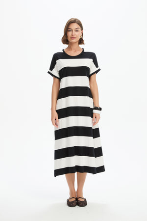 STRIPE EASY MIDI DRESS