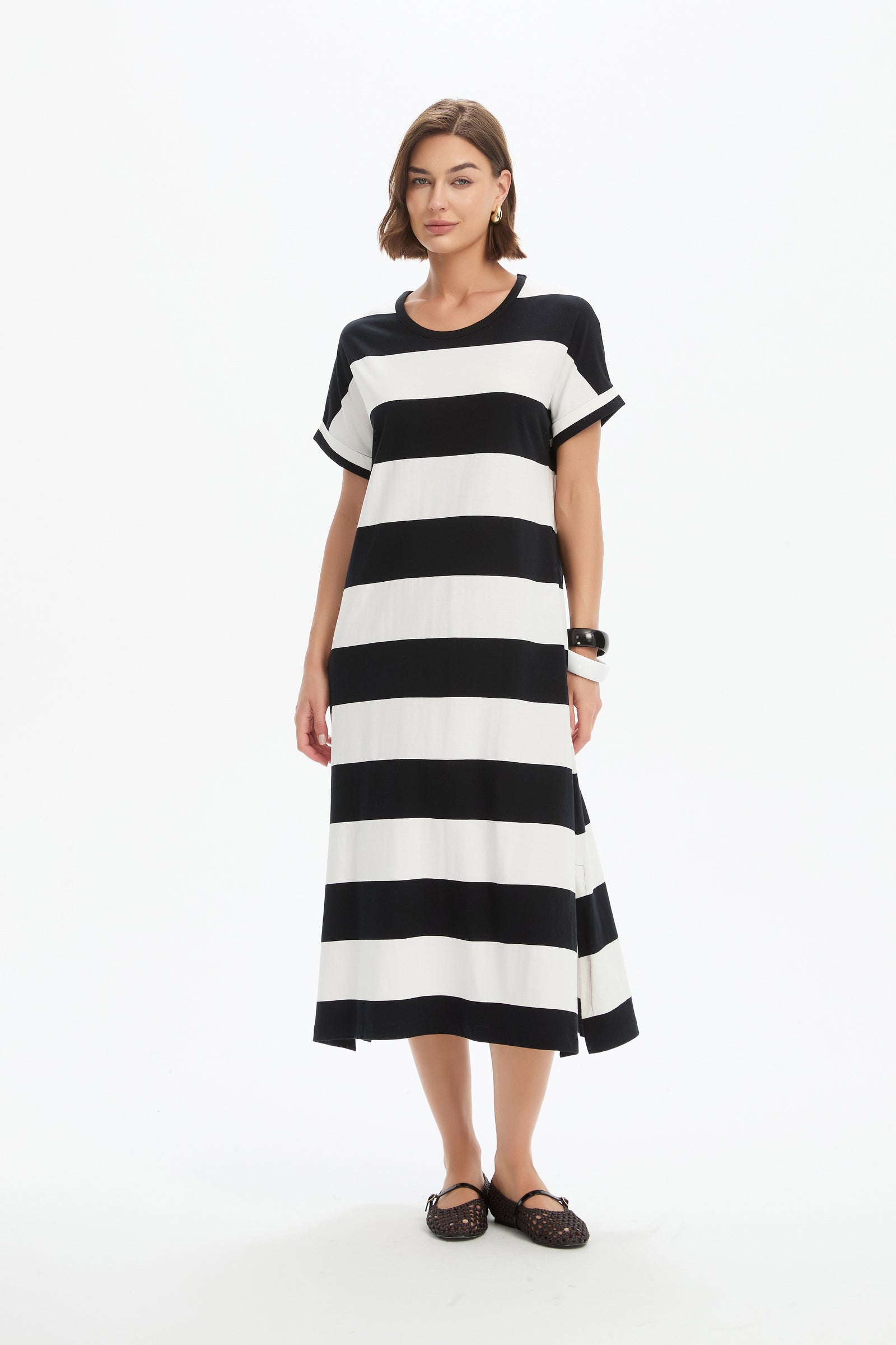 STRIPE EASY MIDI DRESS
