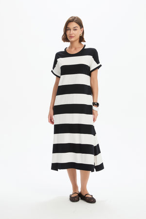 STRIPE EASY MIDI DRESS