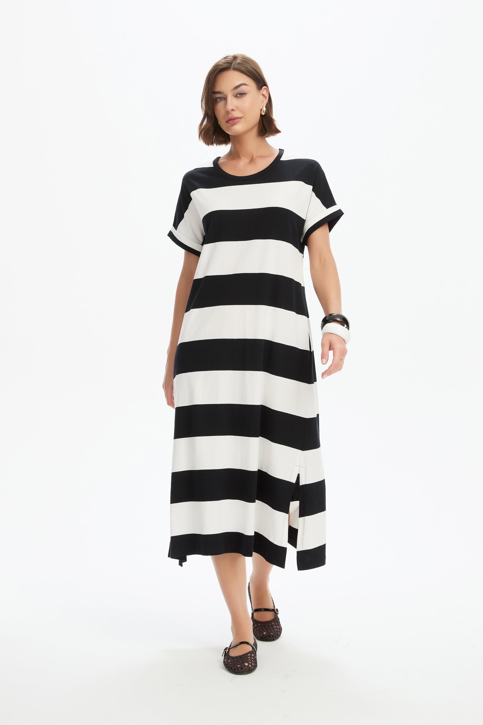 STRIPE EASY MIDI DRESS