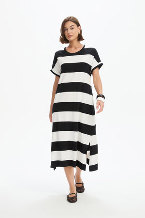 STRIPE EASY MIDI DRESS