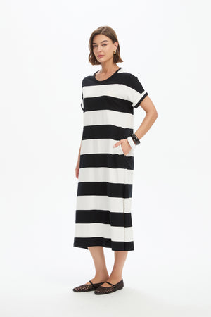 STRIPE EASY MIDI DRESS