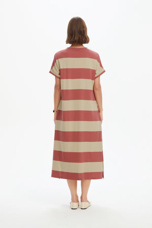 STRIPE EASY MIDI DRESS